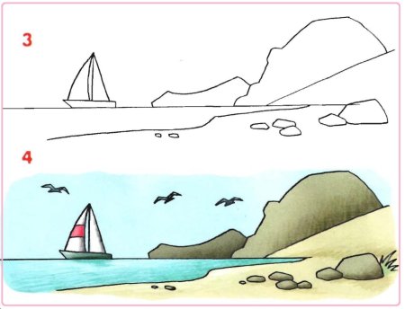 Поэтапное рисование моря