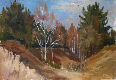 Лесной овраг живопись