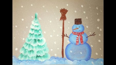 Рисование Снеговик и елочка