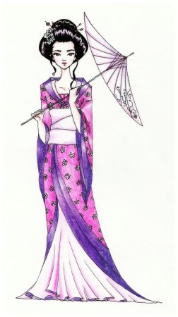 Японская кукла кокэси рисунок