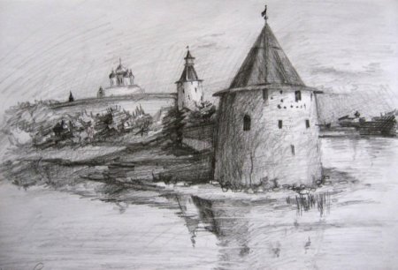 Псковский Кремль рисунок Псков
