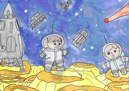 Детский рисунок ко Дню космонавтики
