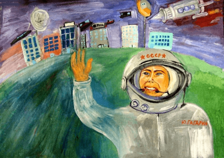 Космонавт рисунок детский