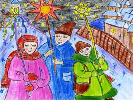 Детские рисунки на тему Святки