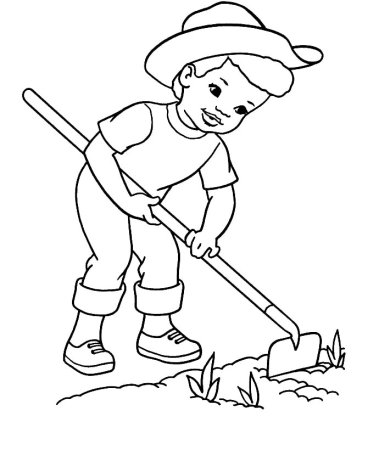 Раскраска мальчик на грядке