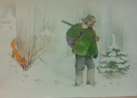 Серая шейка и охотник