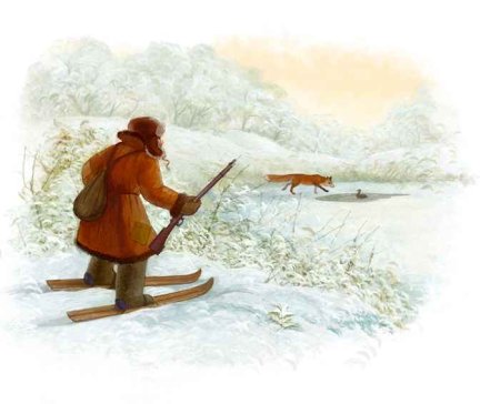 Дедушка охотник зимой