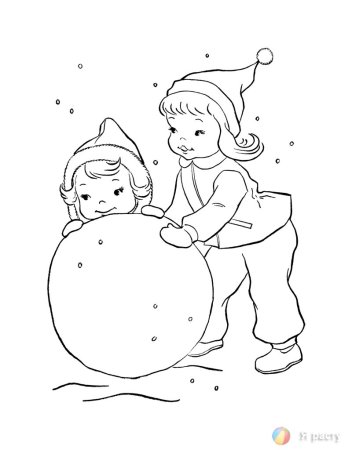 Дети лепят снеговик