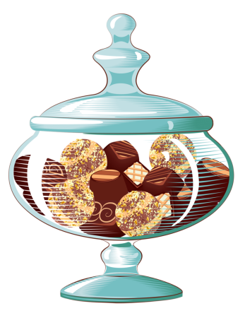 Ваза с конфетами на прозрачном фоне