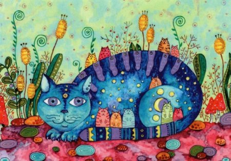 Живопись гуашью: стилизованные коты