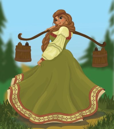 Раскраска женщина с коромыслом