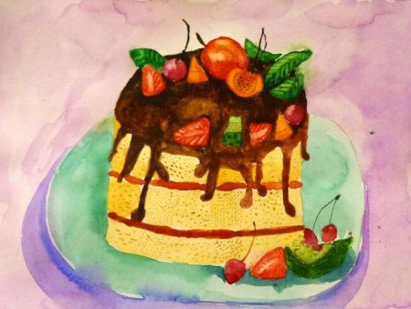 Торт детский рисунок красками