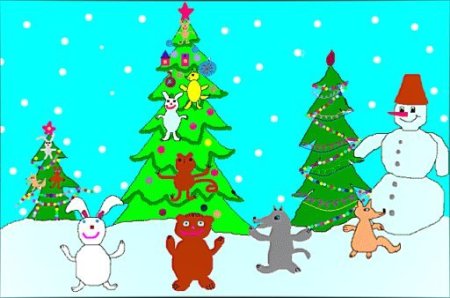 Дети вокруг елки в лесу