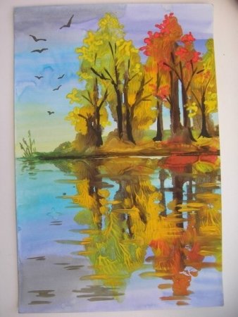 Монотипия Пейзажная осень