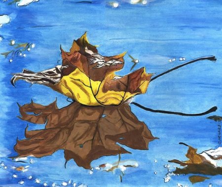 Листья на воде живопись