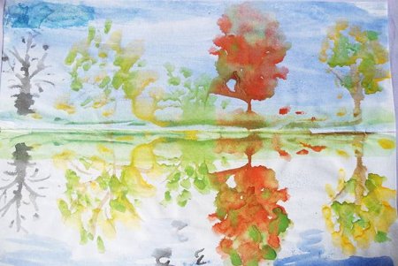 Монотипия Пейзажная осень