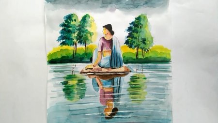 Рисование для детей отражение в воде