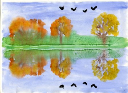 Монотипия Пейзажная осень