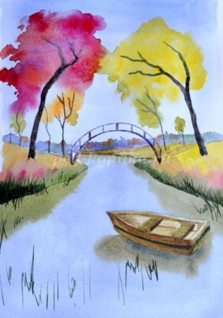 Рисование по-мокрому река