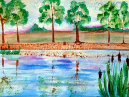 Пейзаж у озера монотипия в старшей группе