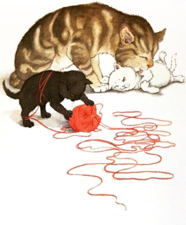 Кошка выкармливает котят рисунок