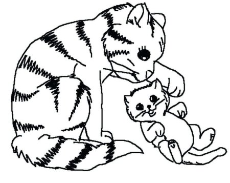 Раскраска кошка с котятами