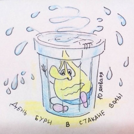 Иллюстрация к фразеологизму буря в стакане воды