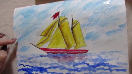 Рисунки корабль в море лёгкий