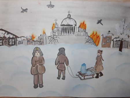 Детский рисунок на тему блокады