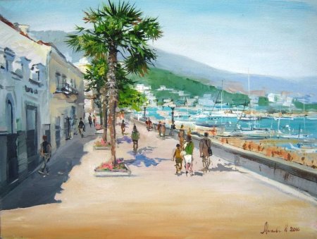 Набережная Ялты акварель