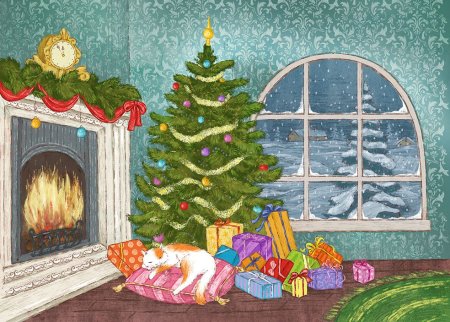 Нарисовать новогоднюю комнату