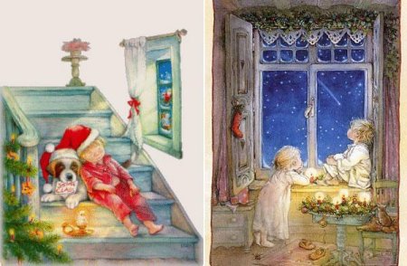 Окно Рождество акварель