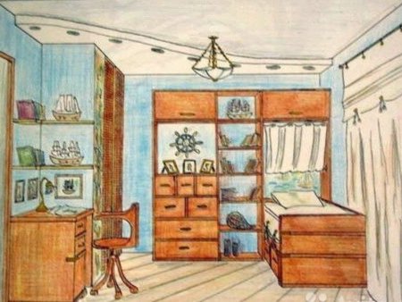 Рисунок комнаты карандашом