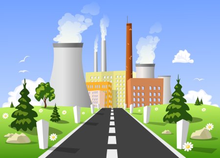 Индустриальный пейзаж карандашом