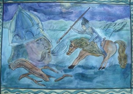 Поединок Руслана с головой рисунок