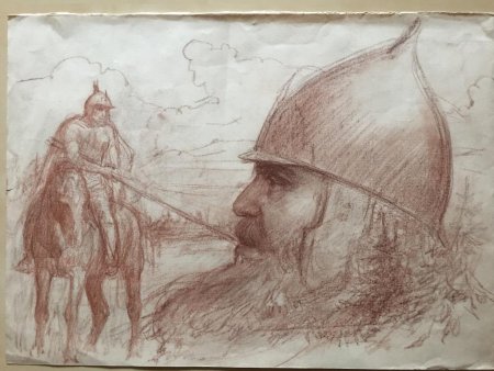 Поединок Руслана с головой рисунок