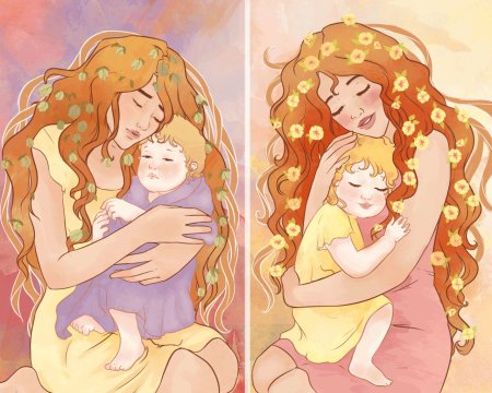 Мама обнимает ребенка вектор
