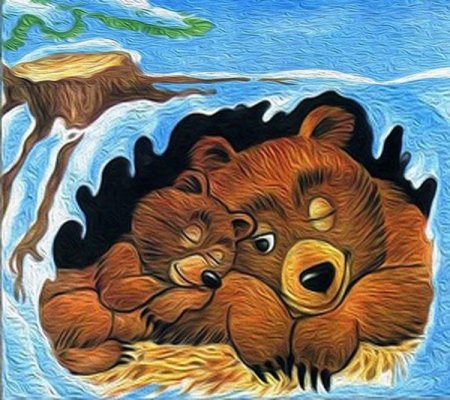 Медведица с медвежатами в берлоге