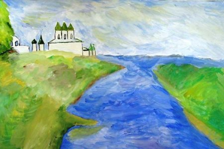 Рисунок река Волга красками