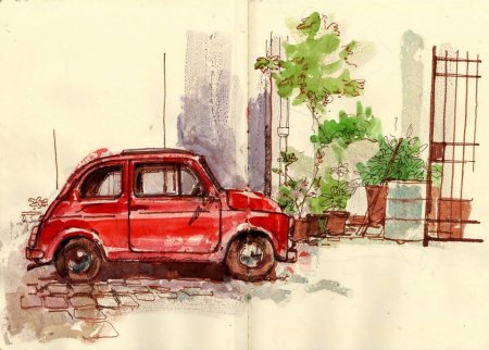 Автомобиль Фиат 500 скетч
