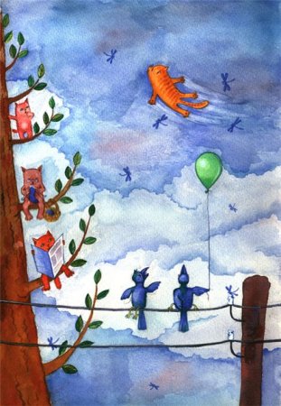 Кот летит живопись