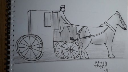 Рисование лошади с повозкой для детей