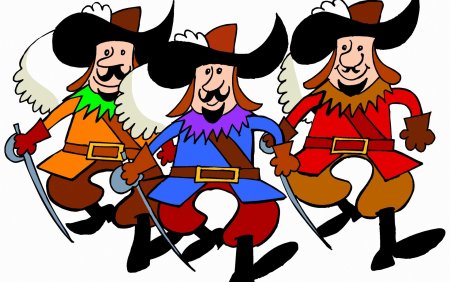 Раскраска три мушкетера Микки Дональд Гуфи