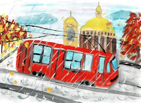 Рисование в детском саду трамвай