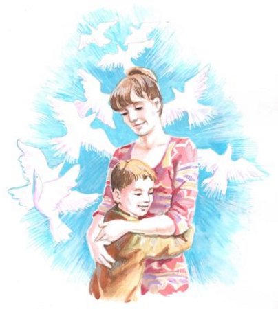 Мама обнимает ребенка рисунок