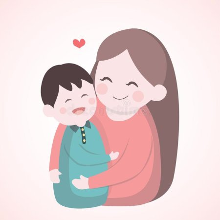Мама обнимает сына иллюстрация