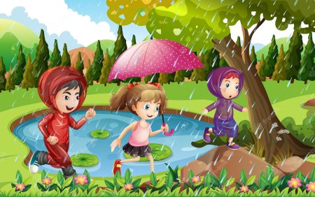 Иллюстрация для детей дождь в лесу