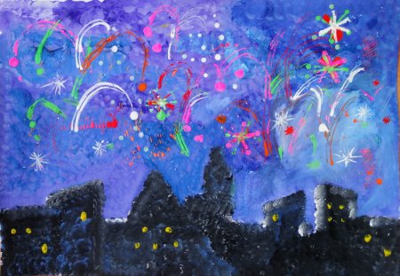 Рисование салют над городом в честь праздника Победы