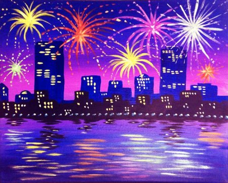 Рисование салют над городом