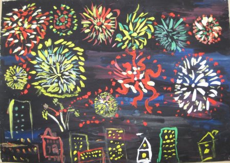 Рисование салют над городом в честь праздника Победы